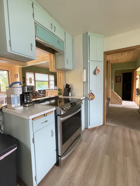 The kitchen facing the living room