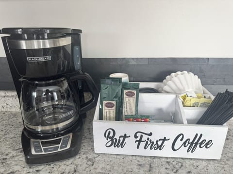 Coffee Bar stocked with supplies for your use.