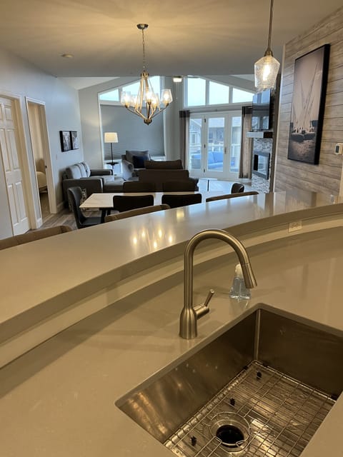 Open floor plan allows conversation and views while cooking.