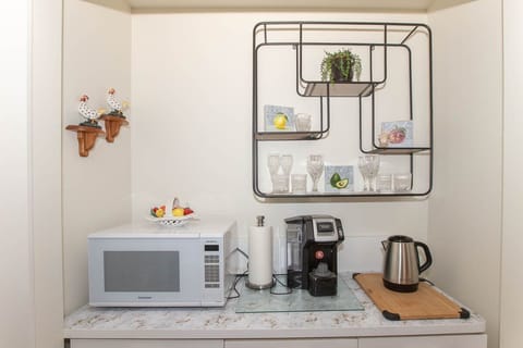 Coffee, tea, toaster and microwave for your convenience