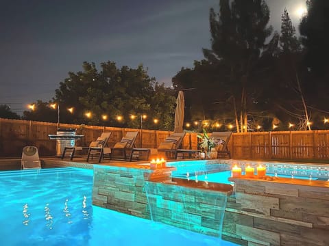 Relax in our fairy-lit spa and pool, a romantic starlit retreat within a tropical oasis