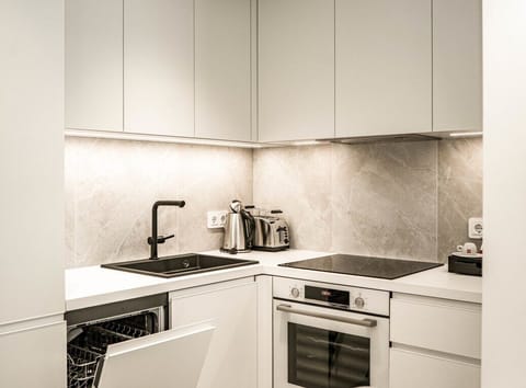 Fridge, stovetop, dishwasher, espresso maker