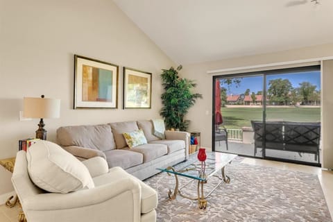 Living Room with view to the 5th hole of the Palm Desert resort Golf Course
