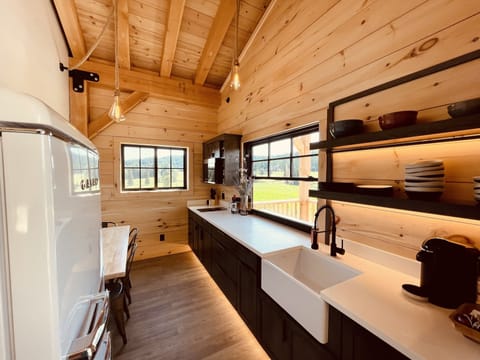 Luxury Cabin, 2 Queen Beds, River View | Private kitchen | Espresso maker