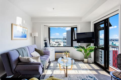 Open-plan living room with fabulous views of the Harbour.