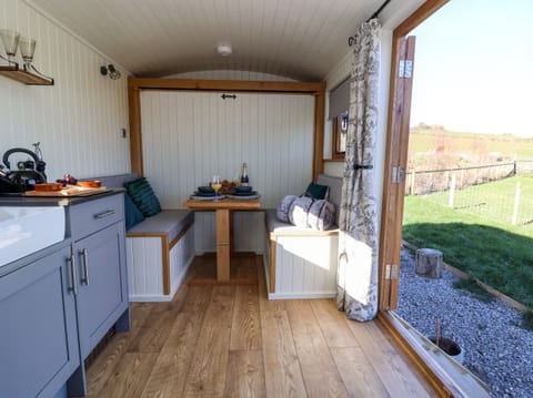 Fridge, electric kettle, toaster, cookware/dishes/utensils