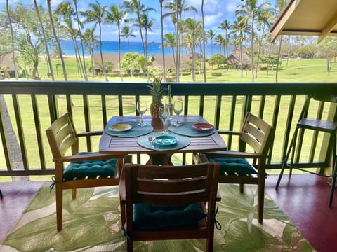 Lanai with a view of Kepuhi Beach and the resort. Feb. 2023