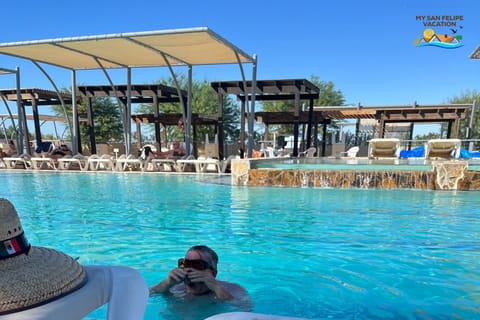 Guests staying at Casa Oso 3 have access to the community swimming pool facilities within the El Dorado Ranch resort in San Felipe, Baja California.