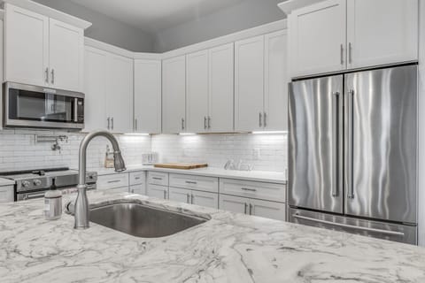 We have a fully stocked kitchen with dishes and things to cook for the family