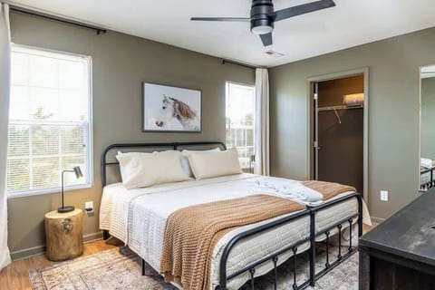 Our master bedroom includes a TV for your viewing pleasure and a dresser for unpacking during your stay