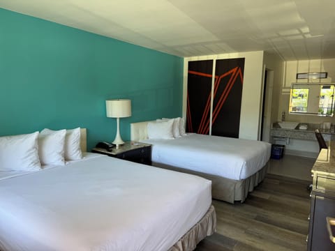 Room, 2 Queen Beds, Non Smoking | Desk, laptop workspace, blackout drapes, iron/ironing board