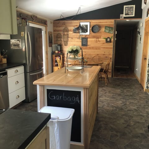 Kitchen looking into dining area. 