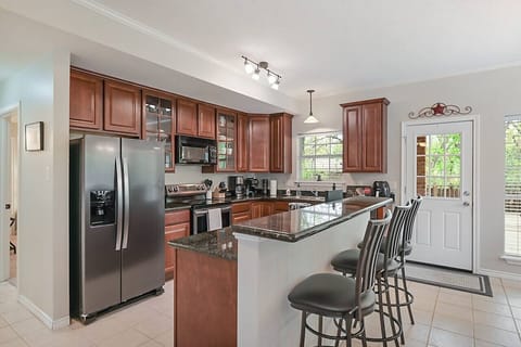 The bar seating provides extra seating for guests