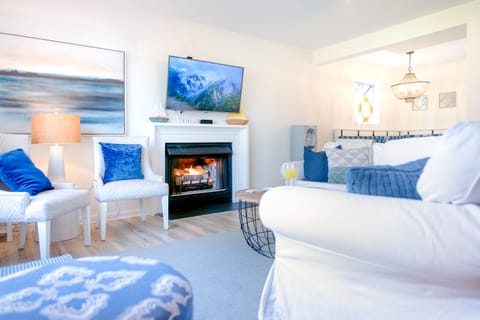 Living room with tv and gas fireplace