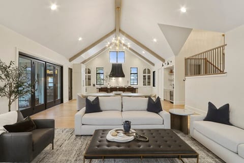 Open concept living room, dining room and kitchen.