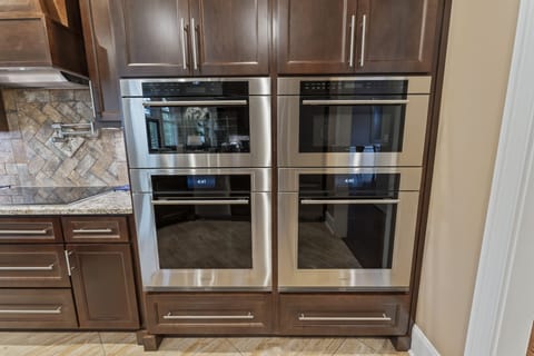 Wolf double ovens, microwave, and steamer