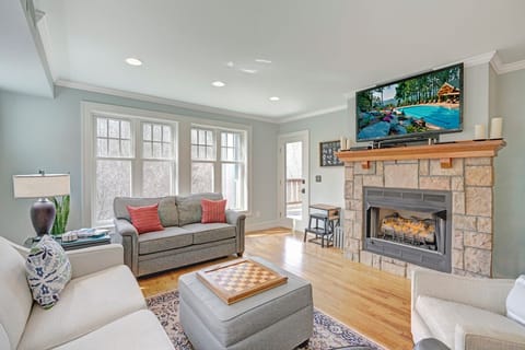 Living Room--- Cozy Fireplace and TV