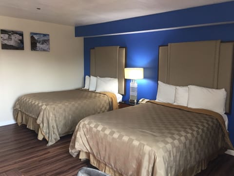 Desk, blackout drapes, iron/ironing board, bed sheets