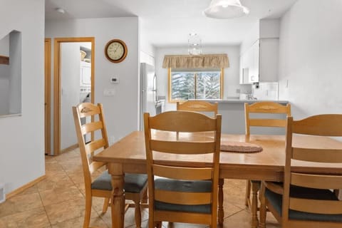 The view from the dining table towards the kitchen.