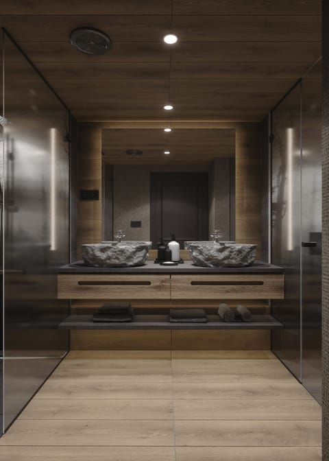 Shower, free toiletries, hair dryer, bathrobes