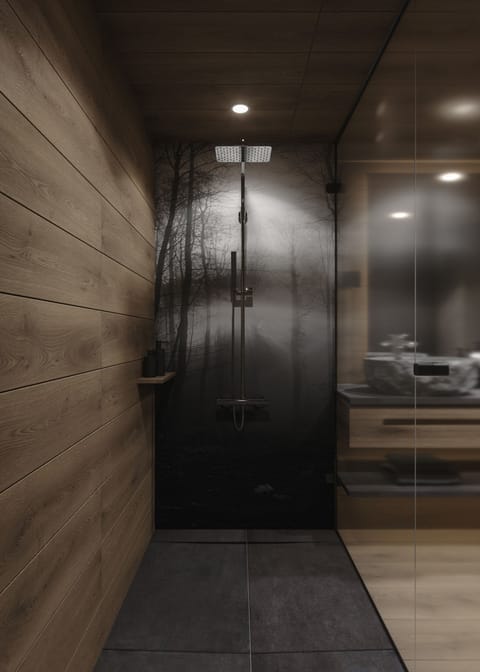 Shower, free toiletries, hair dryer, bathrobes