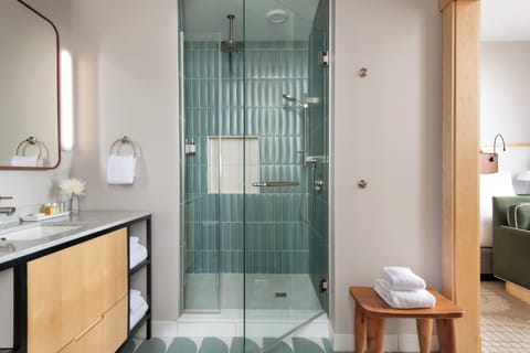 Shower, free toiletries, hair dryer, bathrobes