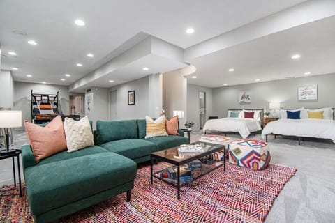 The basement brings the fun inside - seating, games, TV, sleeping and more!