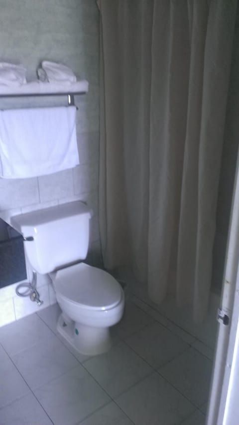 Combined shower/tub, towels, soap, toilet paper