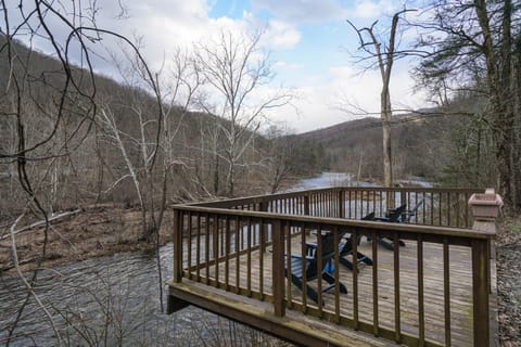 Deck on the river, about 50 feet from the cabin. This is shared with others at times.
