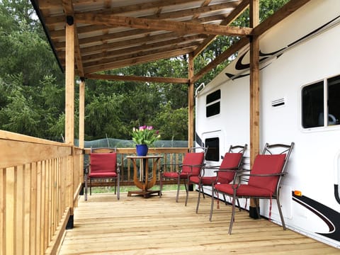 Walk out to the covered patio from RV.