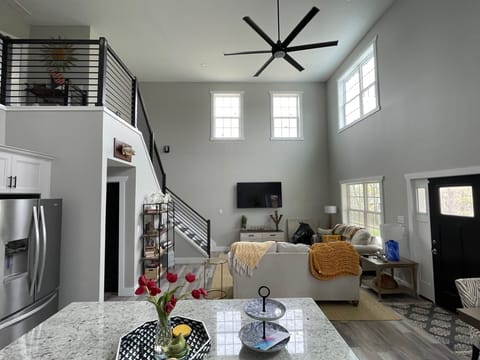 Open design kitchen and living room....now that's a Big Fan!