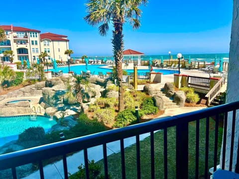 Sweeping ocean views from the deck with seating for four.