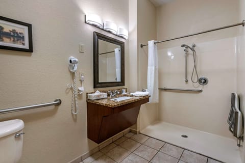 Room, 2 Queen Beds, Accessible, Non Smoking | Bathroom | Hair dryer, slippers, towels, soap