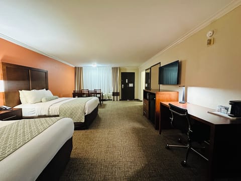 Family Room, 2 Queen Beds, Roll-in Shower | Pillowtop beds, in-room safe, desk, blackout drapes