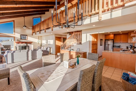 Just off the kitchen is the dining room where meals, games and puzzles are completed.