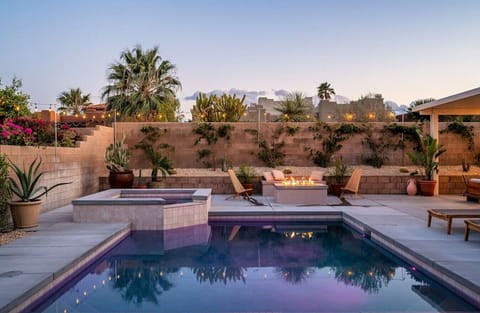 newly built pool + spa with natural gas fire pit