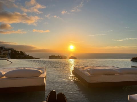 Pool beds at sunset