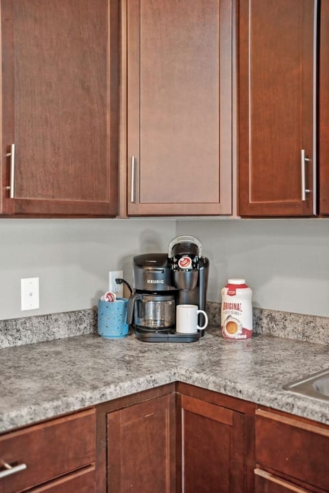 Coffee station setup for real life, not just looks—Keurig with pods, mugs ready to go, and counter space to actually use it. Easy mornings, zero effort.