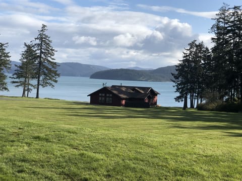 view from sports field to farmhouse
