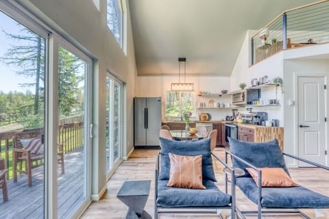 Living room, dining and Kitchen all open to each other to feel cozy and connected.