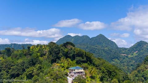 Mount Gimie peak dominates the skyline, standing guard over Belle Etoile villa.