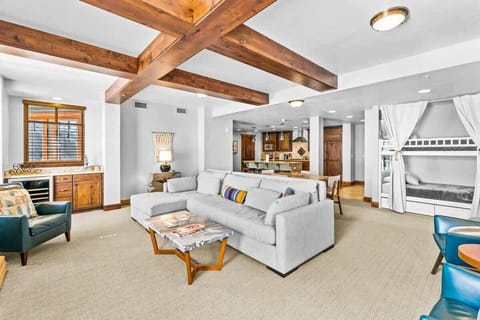 roomy living area. Peek a boo bunk beds for the little ones.