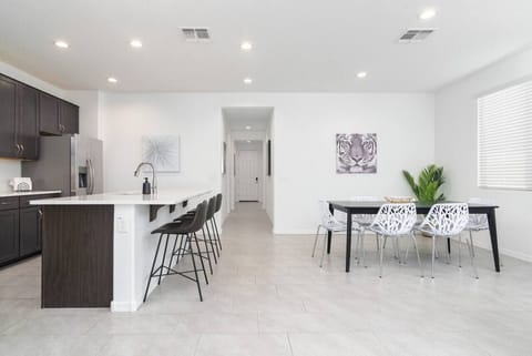 The dining area can easily accommodate the whole group for a gourmet meal.