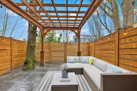 Patio with bistro lights to enjoy Seattle summer evenings