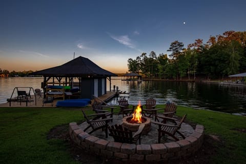The lakeside firepit is the perfect spot to relax after a fun day on the lake. 