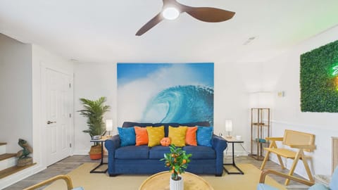 Living area with ample stylish decor and seating + sleeper sofa (sleeps 2)