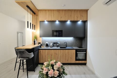 Exclusive Apartment, 2 Bedrooms, Kitchen | Private kitchen | Full-size fridge, microwave, oven, stovetop