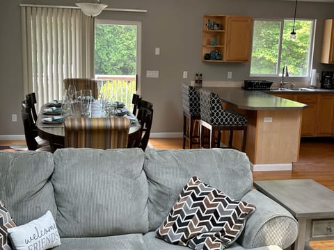 open concept living, dining, kitchen,