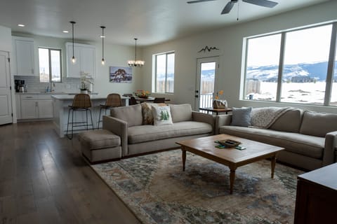 Upstairs kitchen, dining and living room