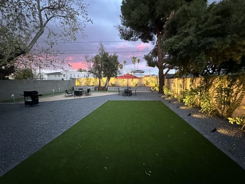 Sunset view of the backyard.